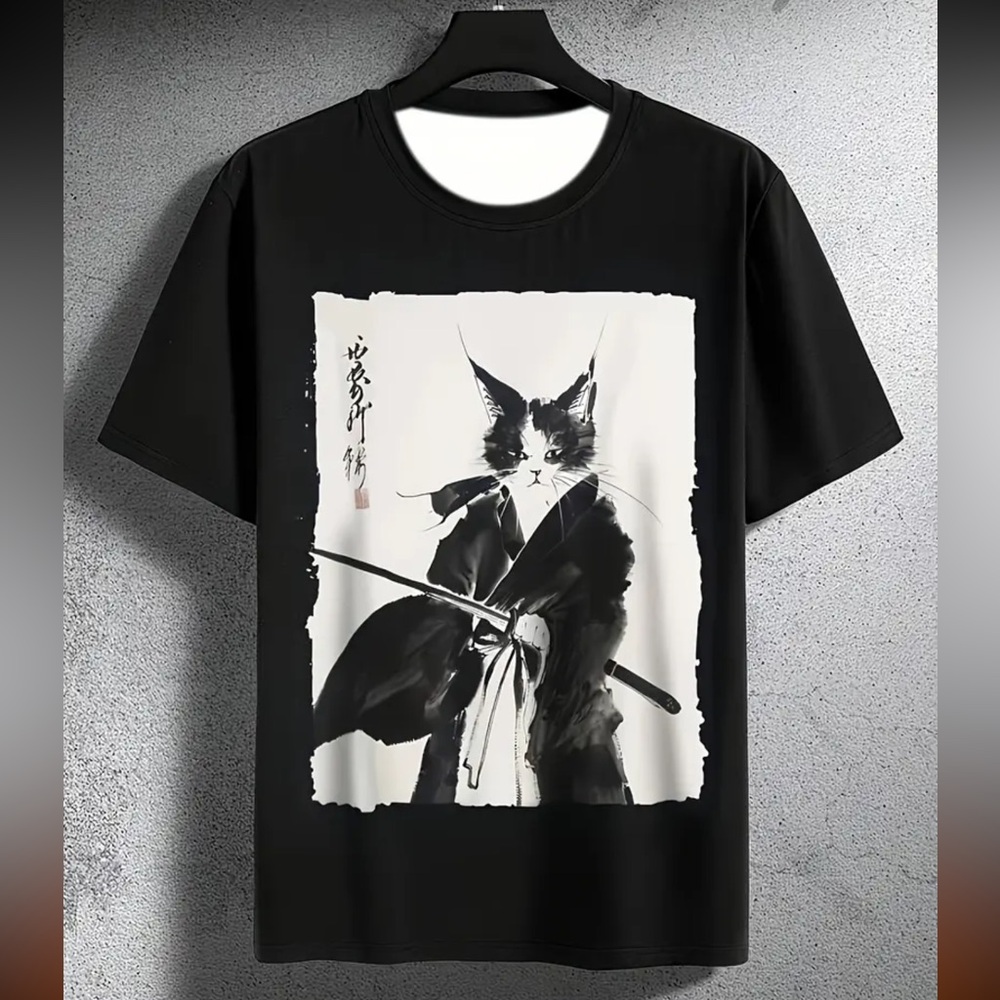 Black T-shirt with Cat Graphics (NEW)